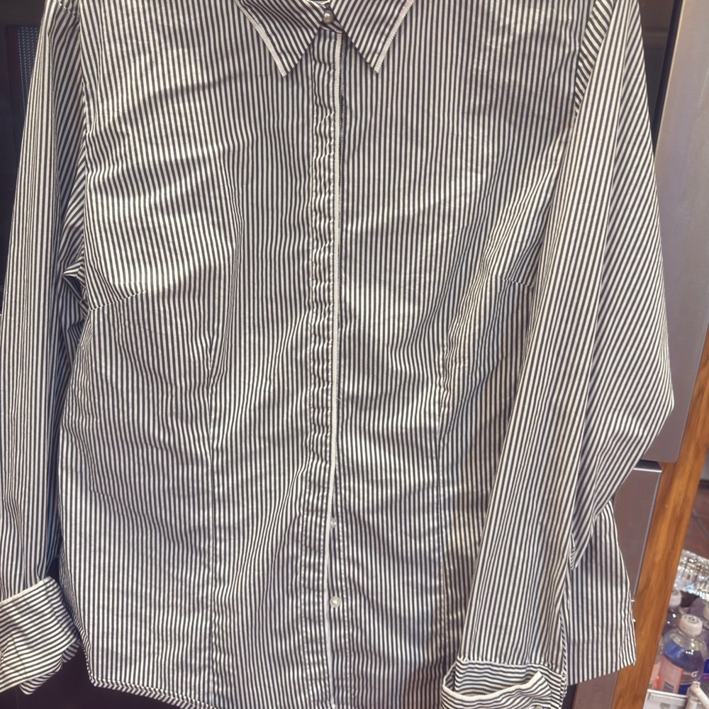 White House Black Market Striped Button Down Shirt Women Size 16 Long Sleeve